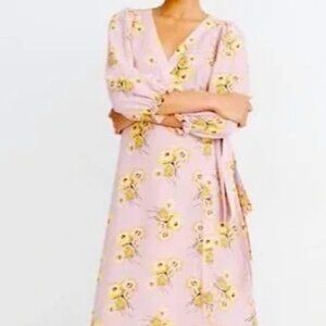Madewell Floral Print Linen Blend Wrap Dress - Size S